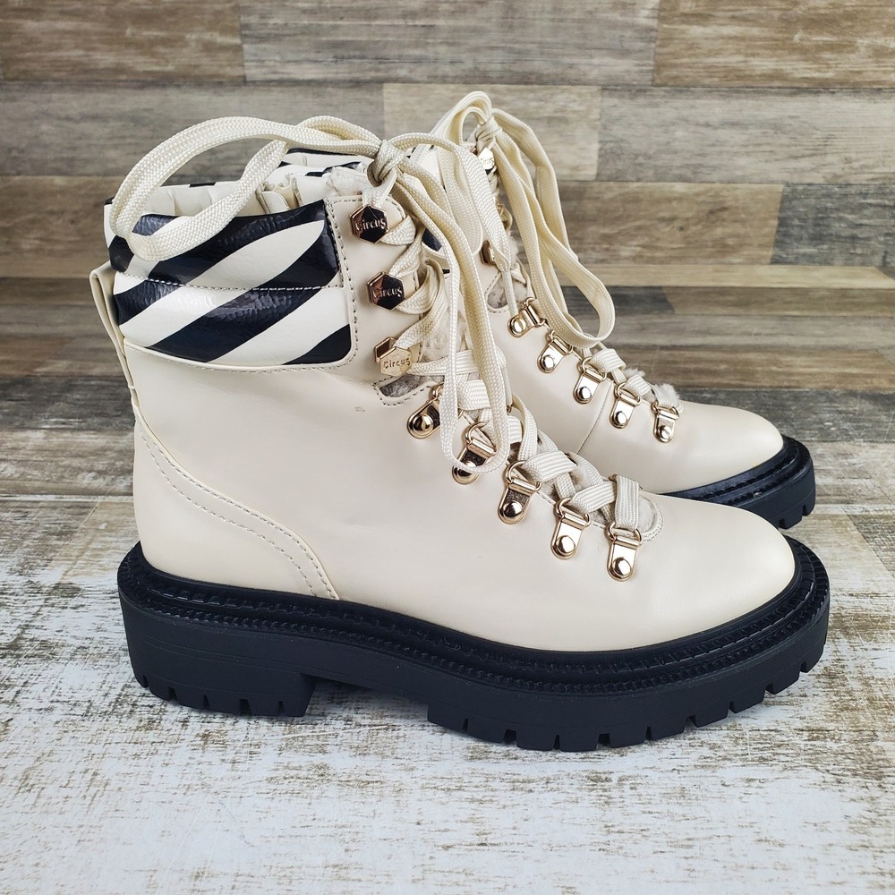 Circus by Sam Edelman Flora Boots Sz 6 Shearling Hiker Boot Ivory Zebra
